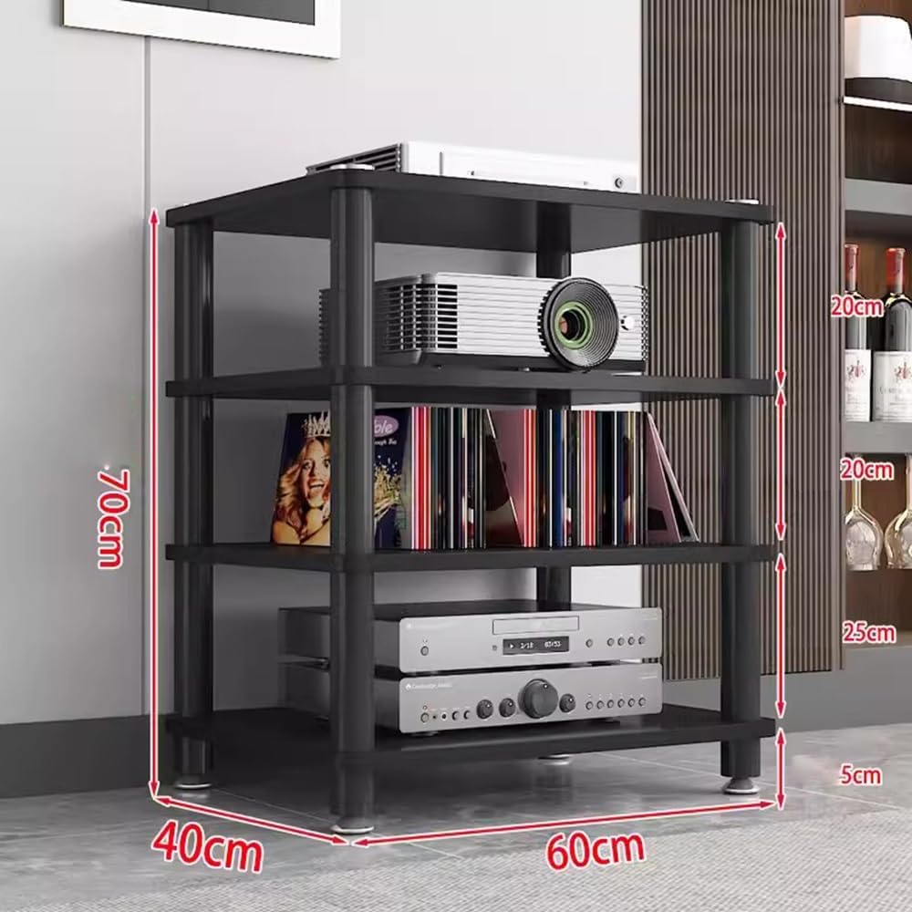 Media Storage Cabinet Rack Audio Tower, Modern Audio-Video Media Stand, 1/2/3/4-Tier Media Cabinet, Wood Stereo Cabinet(Black,4 Tier)