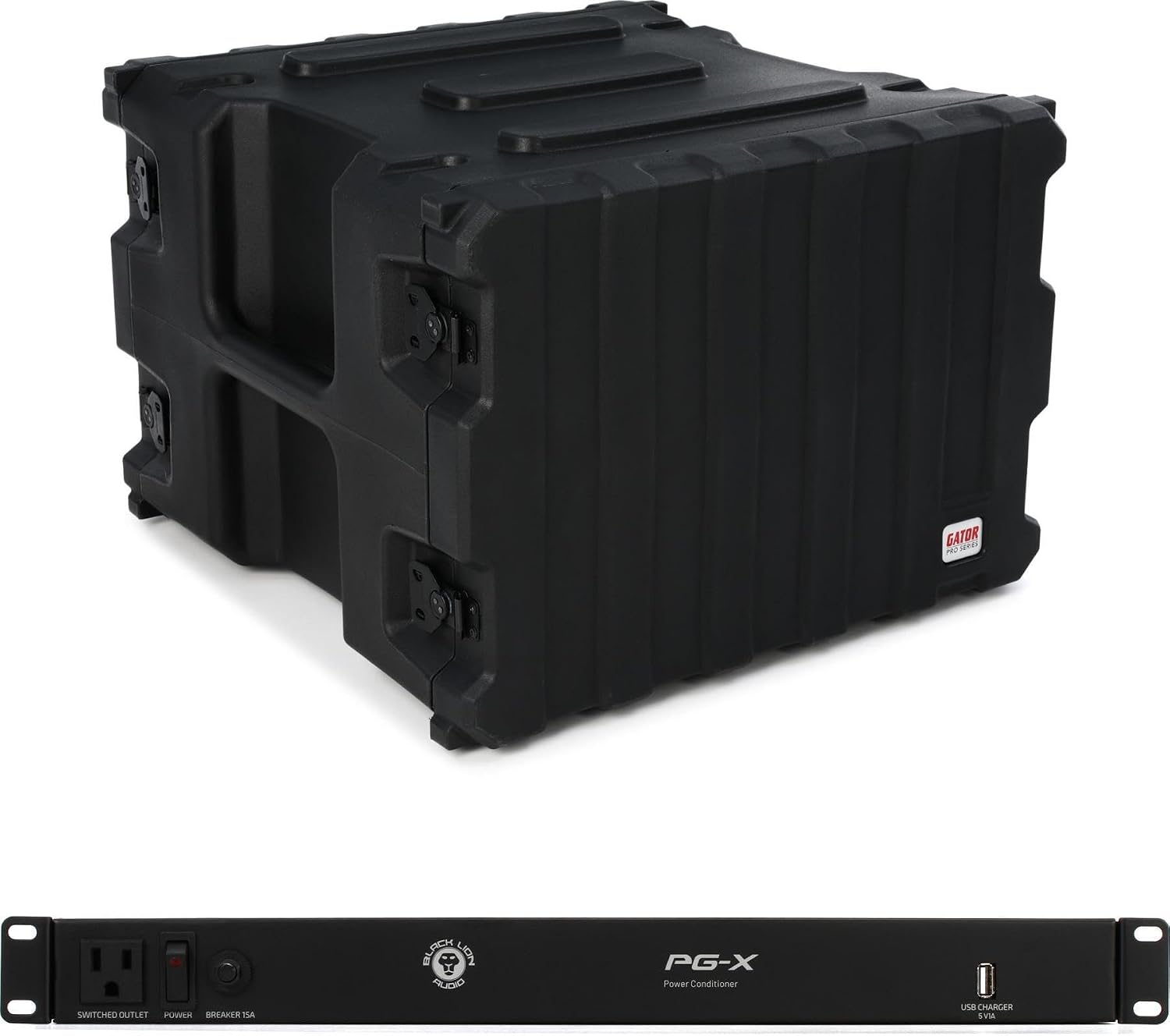 Gator G-PRO-8U-19 Pro Series Rack Case with 19' Depth, Front & Rear Rack Rails, and Rackmount Power Conditioner - Durable Protection for Audio Gear