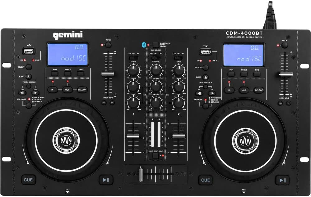 Audiosavings Bundle:(1) Gemini CDM-4000BT Dual DJ CD/USB Media Player with Bluetooth + Mixer Bundle with (1) Rockville RMC-XLR High-End Metal DJ Handheld Wired Microphone Mic w (2) Cables (Items 2)