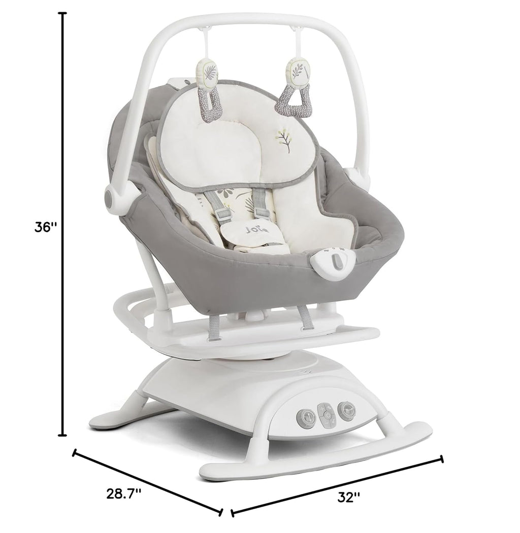 Joie Cinnamon 2-in-1 Glider and Rocker – Multi-Motion Baby Swing and Rocker Combo with Plush Fabrics, Compact Design, and Multiple Recline Positions – Soothing Sounds & Gentle Vibrations (Fern)