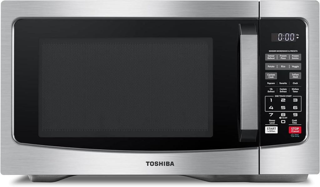 TOSHIBA EM131A5C-SS Countertop Microwave Ovens 1.2 Cu Ft with 12.4' Removable Turntable Smart Humidity Sensor, 12 Auto Menus Mute Function ECO Mode Easy Clean Interior, 1000W, Silver