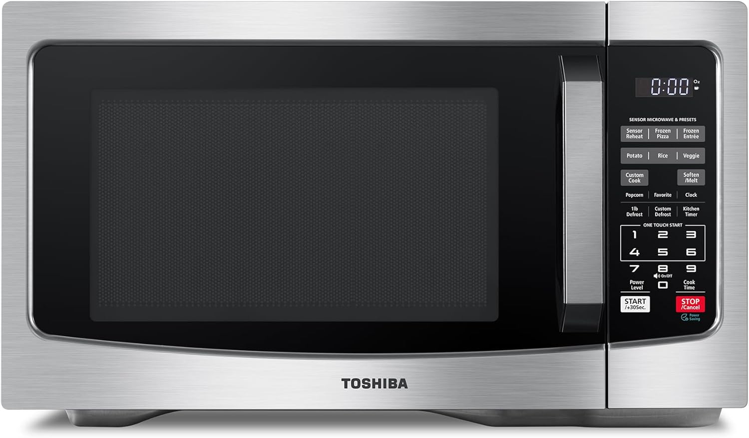 TOSHIBA EM131A5C-SS Countertop Microwave Ovens 1.2 Cu Ft with 12.4' Removable Turntable Smart Humidity Sensor, 12 Auto Menus Mute Function ECO Mode Easy Clean Interior, 1000W, Silver