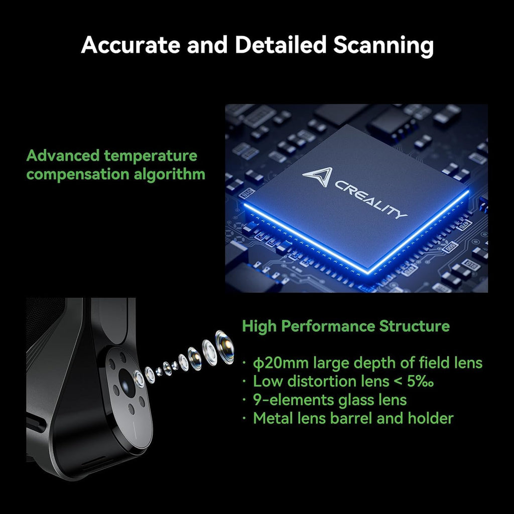 Creality 3D Scanner CR-Scan Raptor for 3D Printing, 60fps Multiple-line Blue & NIR Consumer Handheld Scanner 0.02mm Accuracy, Anti-Shake Tracking, 24-Bit Fast Full-Color Scanning for Windows macOS