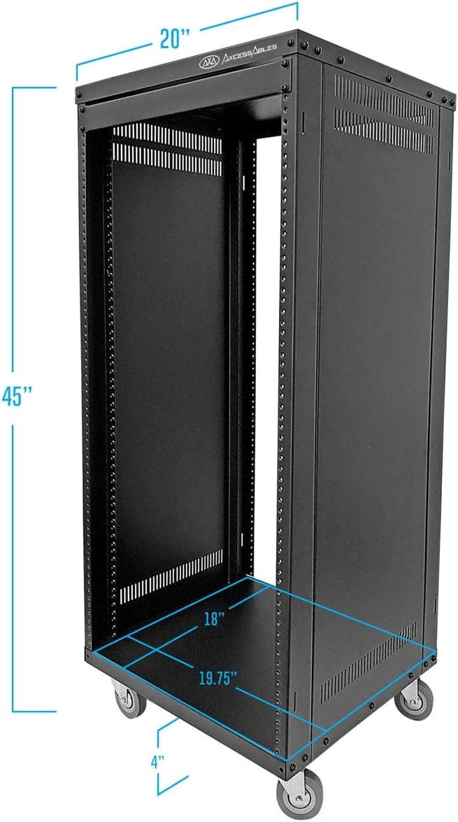 AxcessAbles 22U 19-Inch Rolling IT Server Rack 550LB Heavy Duty Open Frame with Removable Side Panels Large 3-Inch Locking Casters for Servers Networking and Rackmount Gear Includes 5mm and 6mm Screws