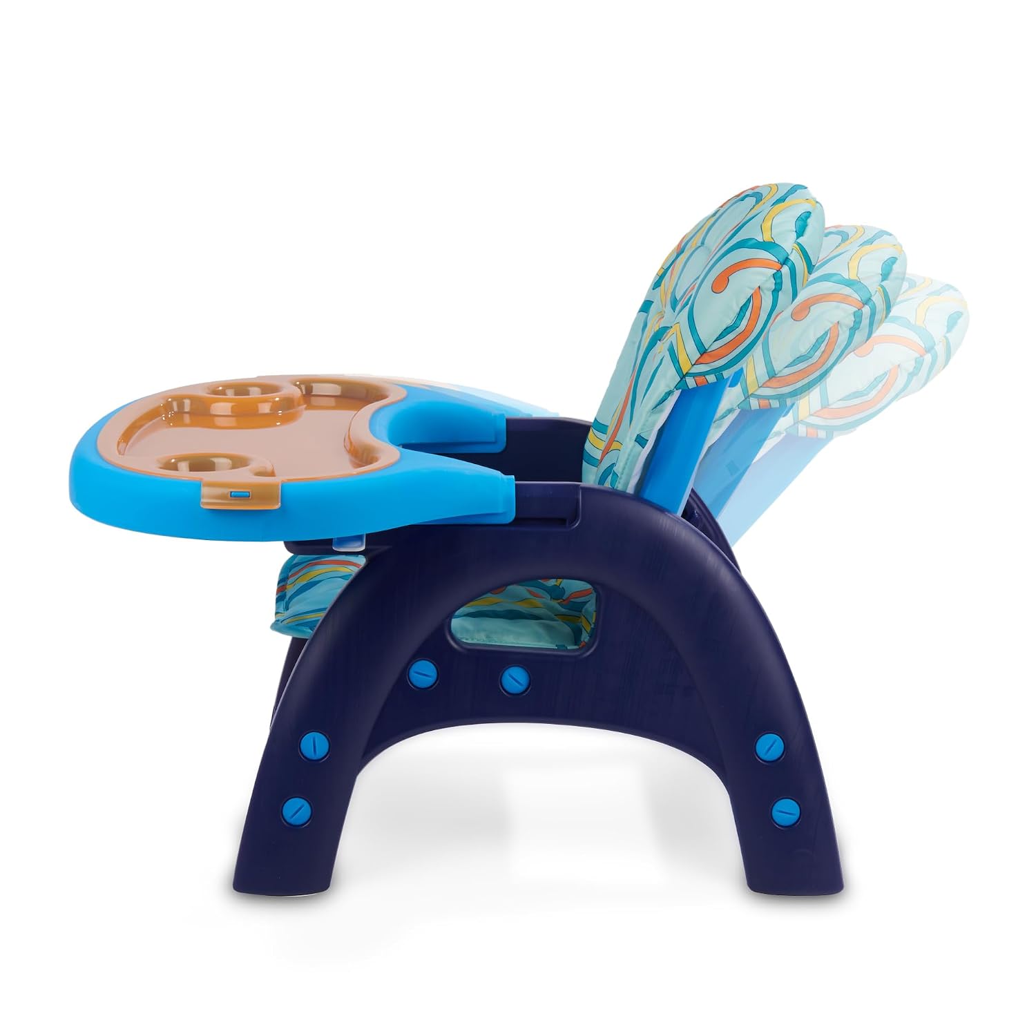 Badger Basket Envee II Convertible Baby High Chair with Infant Feeding Seat, Booster Seat, and Toddler Desk with Chair - Blue/Orange