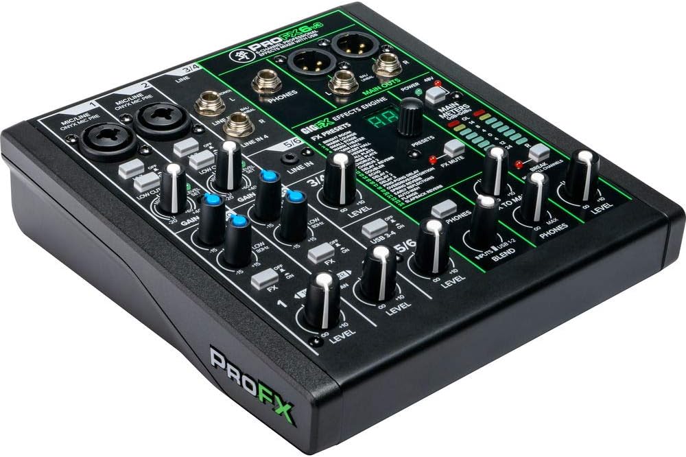 Mackie ProFX6v3 6-Channel Sound Reinforcement Mixer with Built-In FX, Gator Cases G-MIXERBAG-1212 Mixer Bag & Stereo Cable 10' Bundle