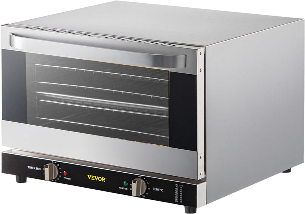 VEVOR Commercial Convection Oven, 47L/43Qt, Half-Size Conventional Oven Countertop, 1600W 4-Tier Toaster w/Front Glass Door, Electric Baking Oven w/Trays Wire Racks Clip Gloves, 120V