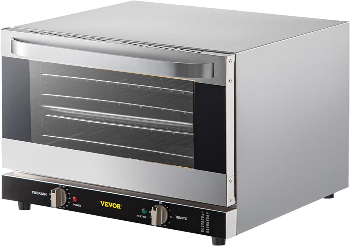VEVOR Commercial Convection Oven, 47L/43Qt, Half-Size Conventional Oven Countertop, 1600W 4-Tier Toaster w/Front Glass Door, Electric Baking Oven w/Trays Wire Racks Clip Gloves, 120V