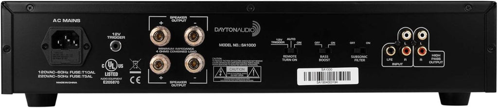 Dayton Audio SA1000 Subwoofer Amplifier, 1000-Watt Class-AB Power with Parametric EQ & Bass Controls, Rack-Mountable
