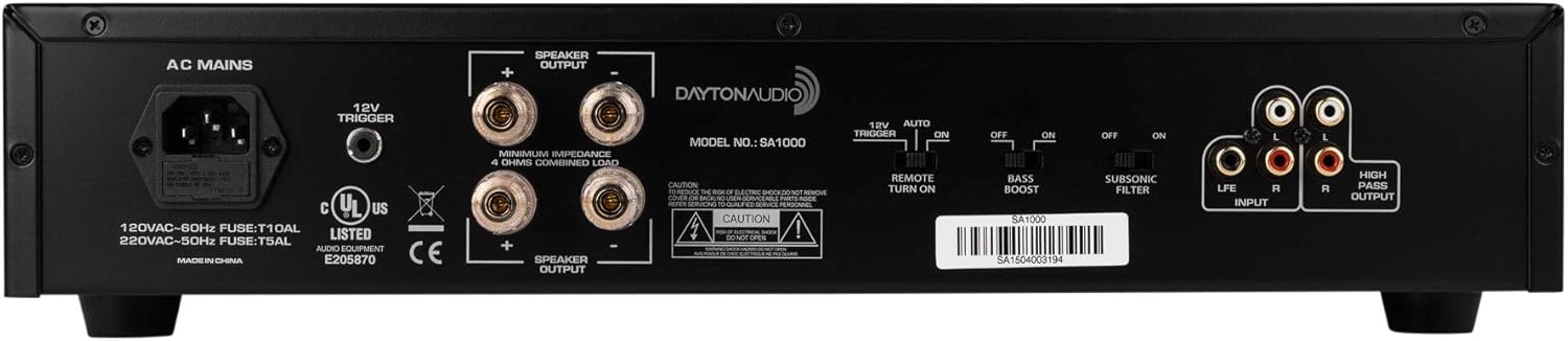 Dayton Audio SA1000 Subwoofer Amplifier, 1000-Watt Class-AB Power with Parametric EQ & Bass Controls, Rack-Mountable