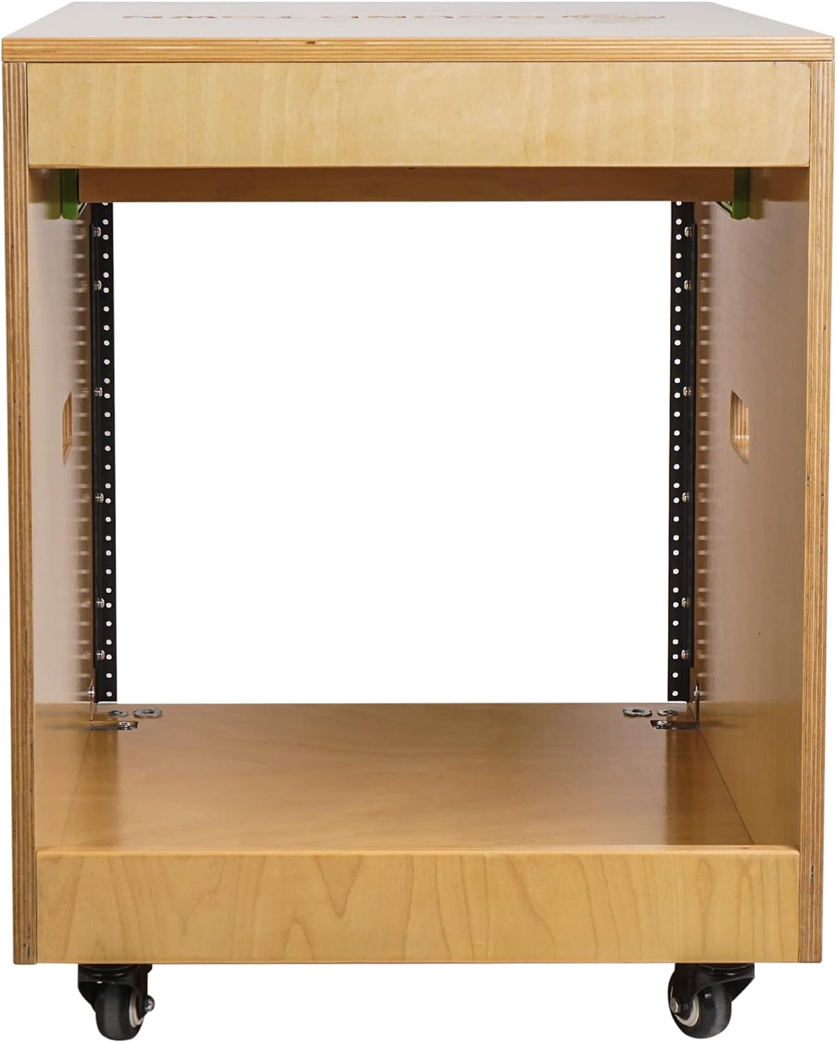 Sound Town 10U Solid Baltic Birch Plywood Studio Rack Desk with Slide-Out Tray, Rubber Feet, Casters, for Recording, Podcasts, Broadcasts, Streaming, Golden Oak (SDRK-ST10)