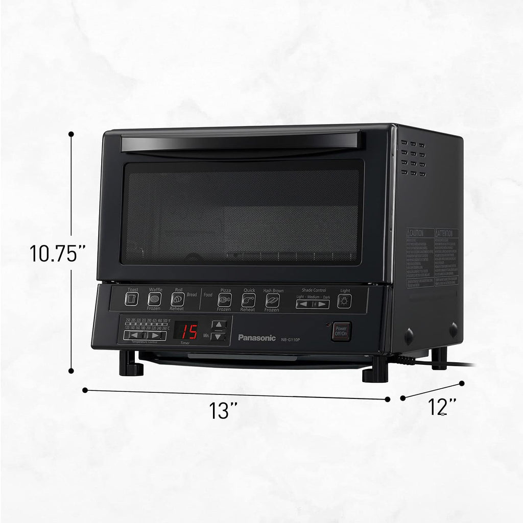 Panasonic FlashXpress Toaster Oven Countertop, 4-Slice Compact Size with Double Infrared Heating, 6 Auto Cook Options and Precise Temperature Control, 1300W - NB-G110P-K (Black)