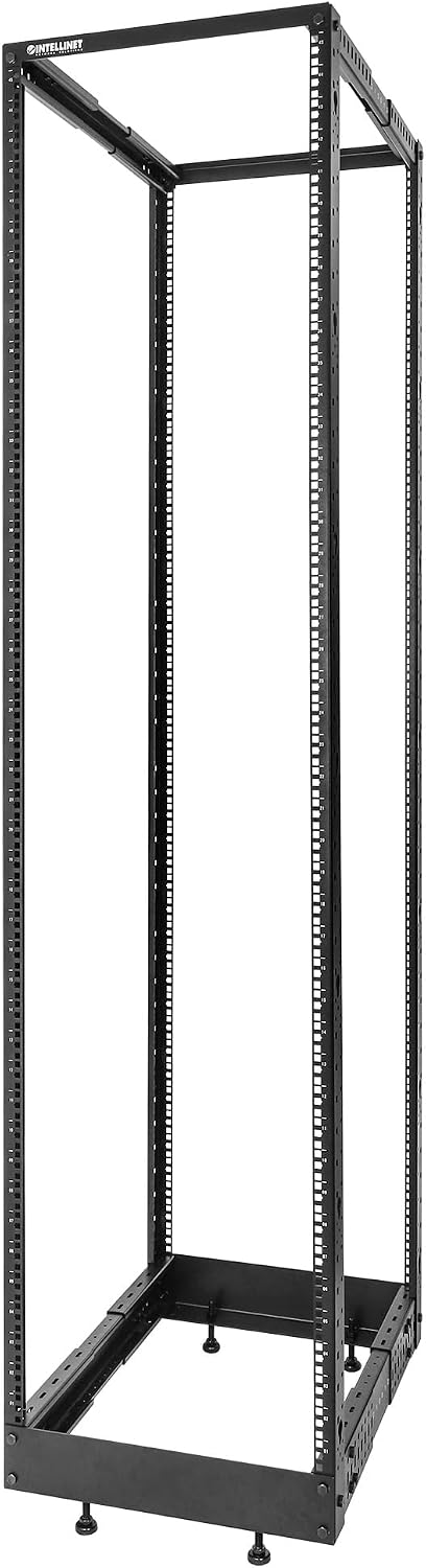Intellinet 45U 19' 4 Post Open Frame Server Wall Mount Rack - Flatpacked, Antistatic Powder Coated Steel – for IT Network Equipment & AV Devices – 3 Yr Mfg Warranty – 716406