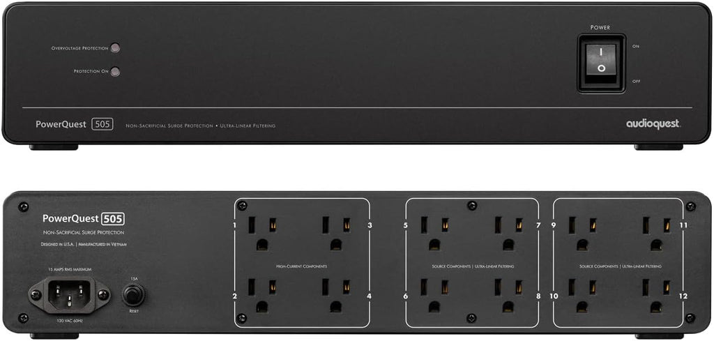 AudioQuest PQ505NA PowerQuest 505 12 Outlet Surge Protector with an AudioQuest NRGY3US01 1.0M Low-Noise AC Power Cable (2023)