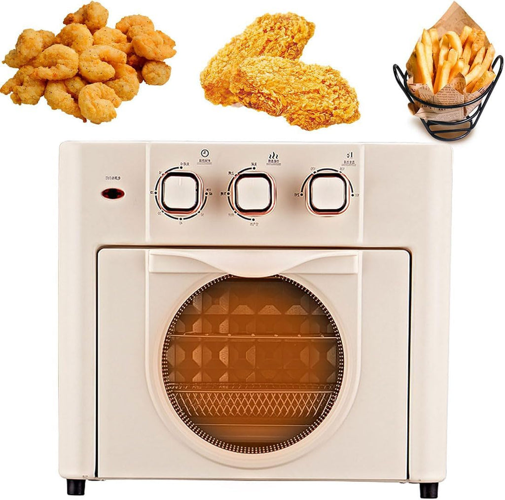 Household Multi-function Oven, 18L Electric Air Fryer Oven with 3 Mechanical Knob, 100-210℃ Air Fryer Toaster Oven Combo with Temperature Control & Timer, 360° Hot Air Circulation white