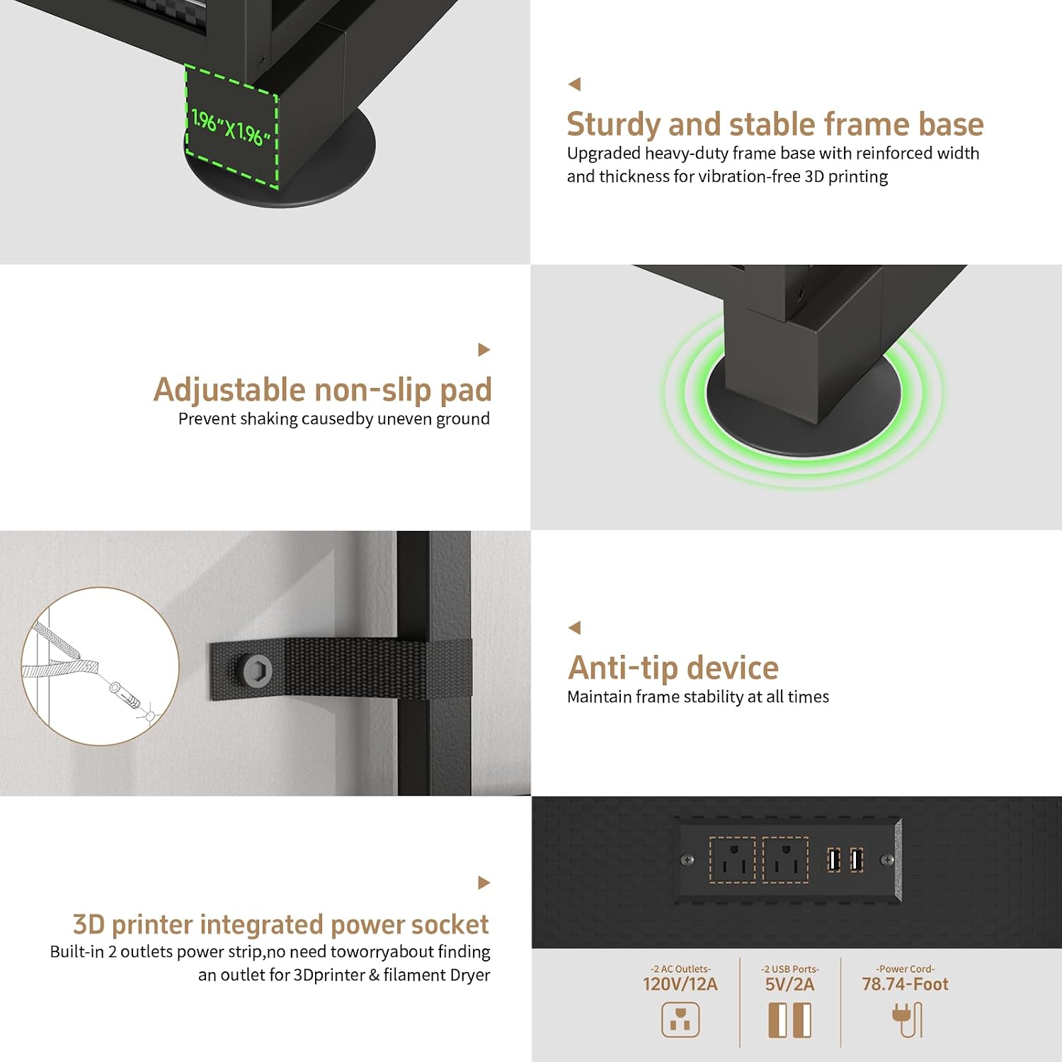 3DPrinter Stand with Filament Storage,3D Printer Rack with Power Outlet,Heavy-Duty 3D Print Storage Shelf for ABS/PLA/TPU Filament Spools,Perfect for 3D Printing Workshops,Carbon Fiber Black