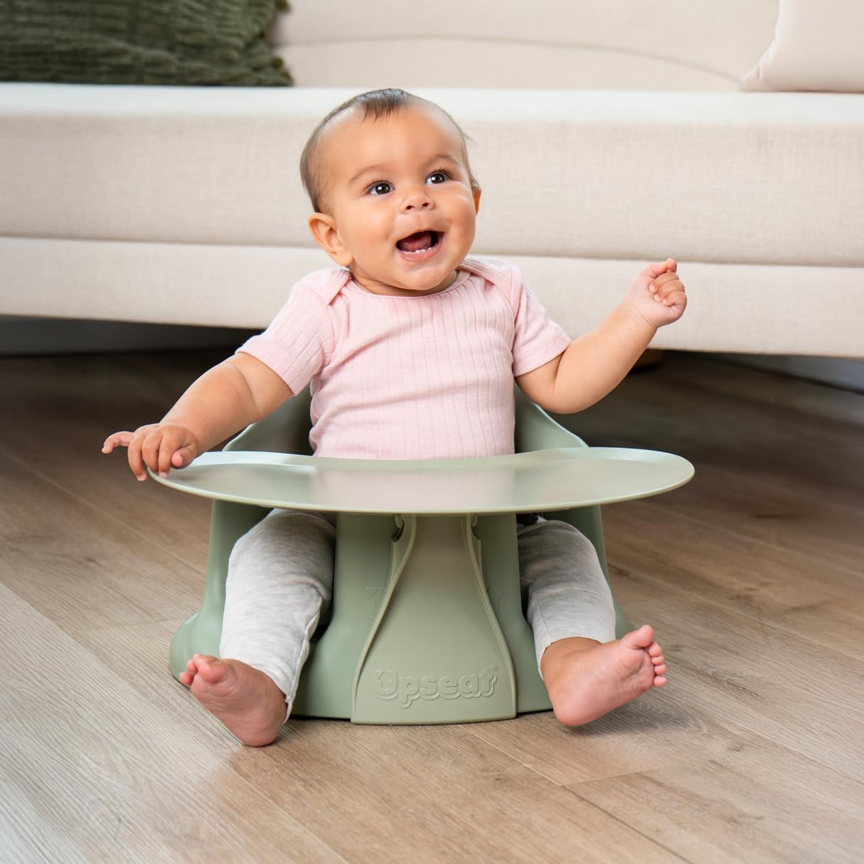 Upseat – The Original Ergonomic Baby Floor & Booster Seat with Tray, Developed with Physical Therapists for Upright Posture & Healthy Hip Development, 4–24 Months, Extra-Large Tray (Sage)