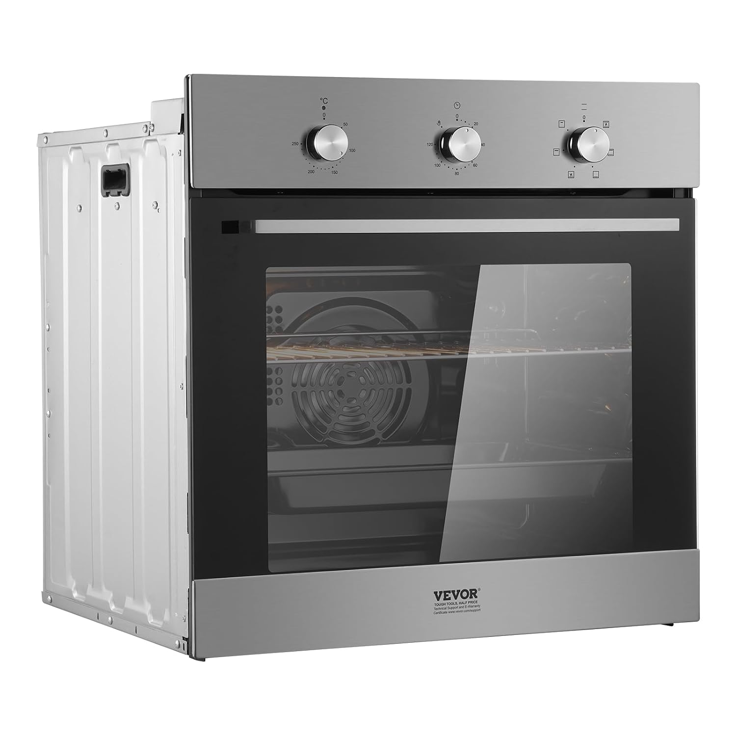 VEVOR Single Wall Oven, 2.68 Cu.Ft Electric Wall Ovens with Timer, 24' Built-in Electric Wall Oven with 6 Cooking Functions, Mechanical Knob Control Convection Wall Oven with Baking Rack and Tray