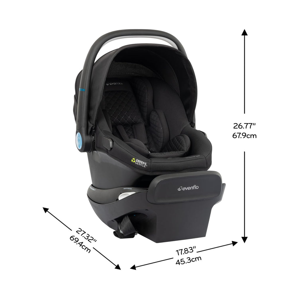 Evenflo Revolve180 LiteMax NXT Rotating Rear-Facing Lightweight Preemie and Infant Car Seat 3-30lbs. with SensorySoothe. Easy Install with Base (Jasper Black)
