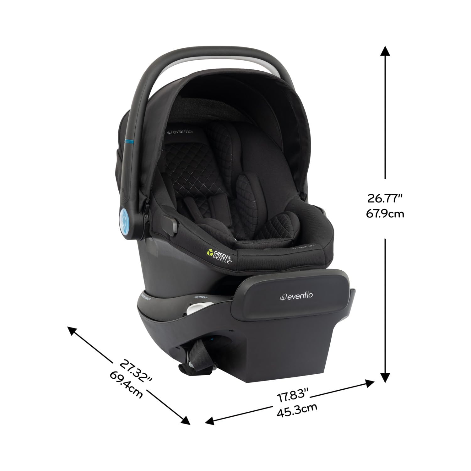 Evenflo Revolve180 LiteMax NXT Rotating Rear-Facing Lightweight Preemie and Infant Car Seat 3-30lbs. with SensorySoothe. Easy Install with Base (Jasper Black)