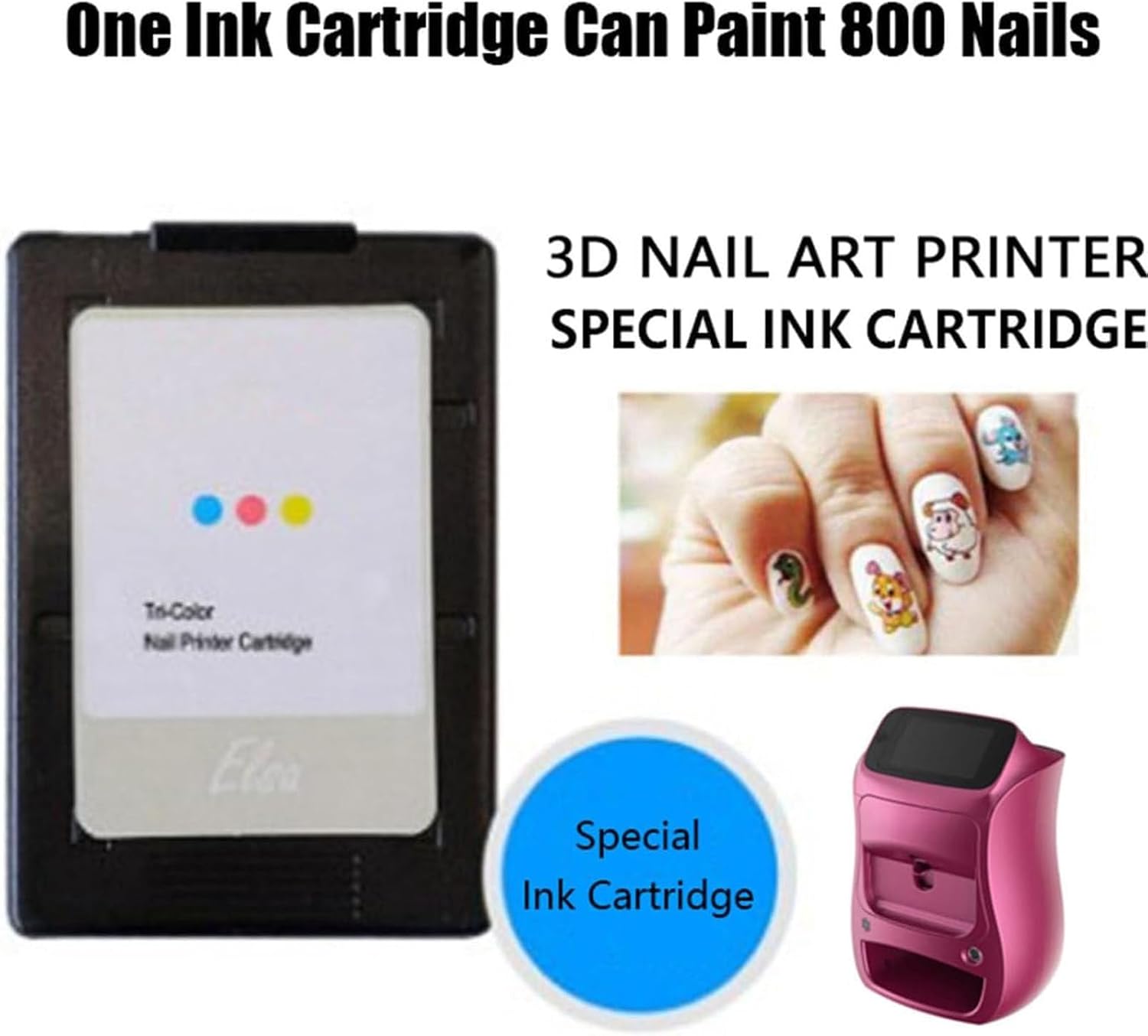 Special Inkjet Ink Cartridge for Nail Printer, 3D Color Ink Cartridge with HD Painting for 800 Nails, for Girls' Home Nails Care and Nail Art Equipment Printing Machine Whiteinkcartridge
