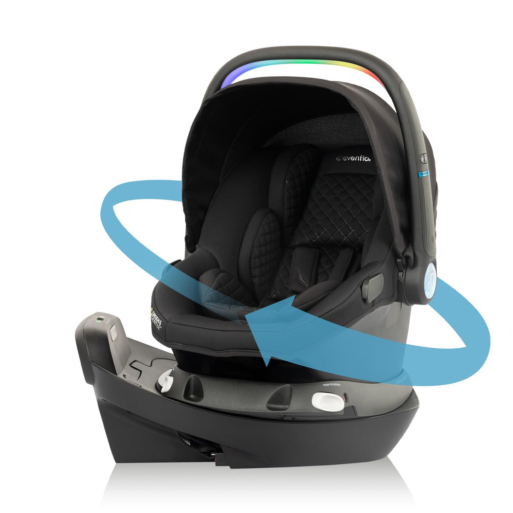 Evenflo Revolve180 LiteMax NXT Rotating Rear-Facing Lightweight Preemie and Infant Car Seat 3-30lbs. with SensorySoothe. Easy Install with Base (Jasper Black)