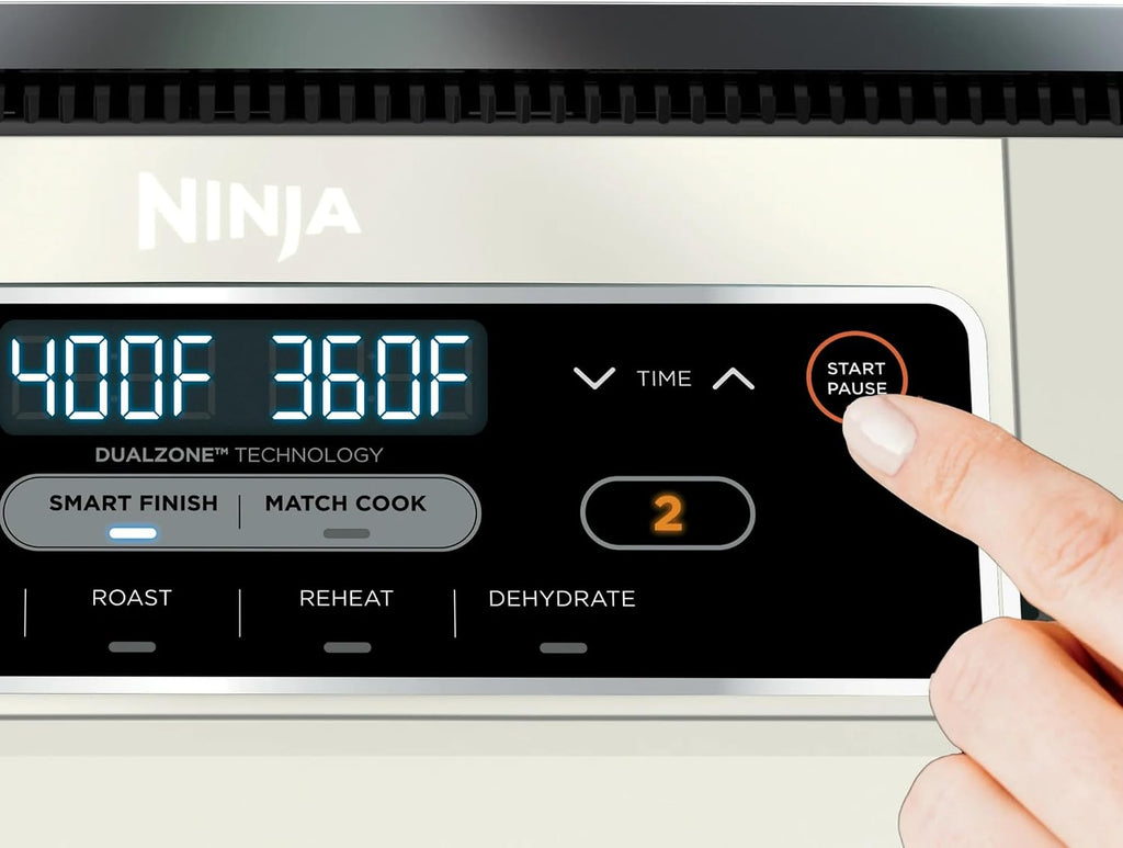 Ninja Foodi 4-in-1 8-qt. 2-Basket Air Fryer with DualZone Technology, 4 Functions, Smart Finish, Roast, Air Fry, Reheats, & Dehydrates, White, DZ100WH (Renewed)