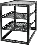 Tecmojo 16U Open Frame Network Rack for IT & AV Gear, AV Rack Floor Standing or Wall Mounted,with 2 PCS 1U Rack Shelves & Mounting Hardware,Network Rack for 19' Networking,Audio and Video Device