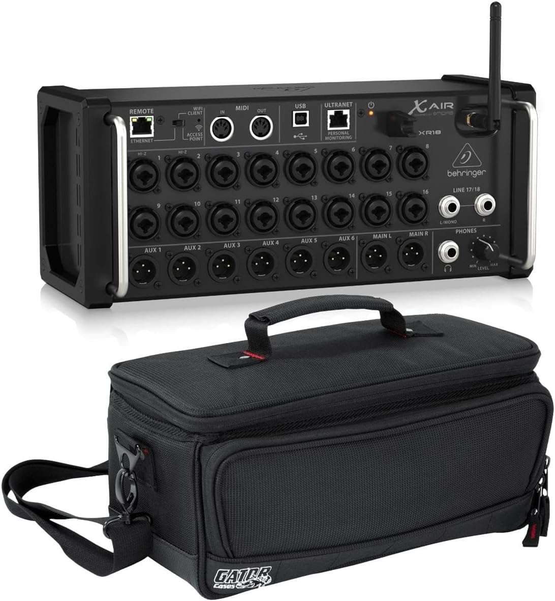 Behringer XAir XR18 18-Channel 12-Bus Portable Digital Mixer for iPad or Android Tablet, Bundle With Gator Cases Padded Nylon Bag Custom Fit for Behringer X-AIR Mixer,