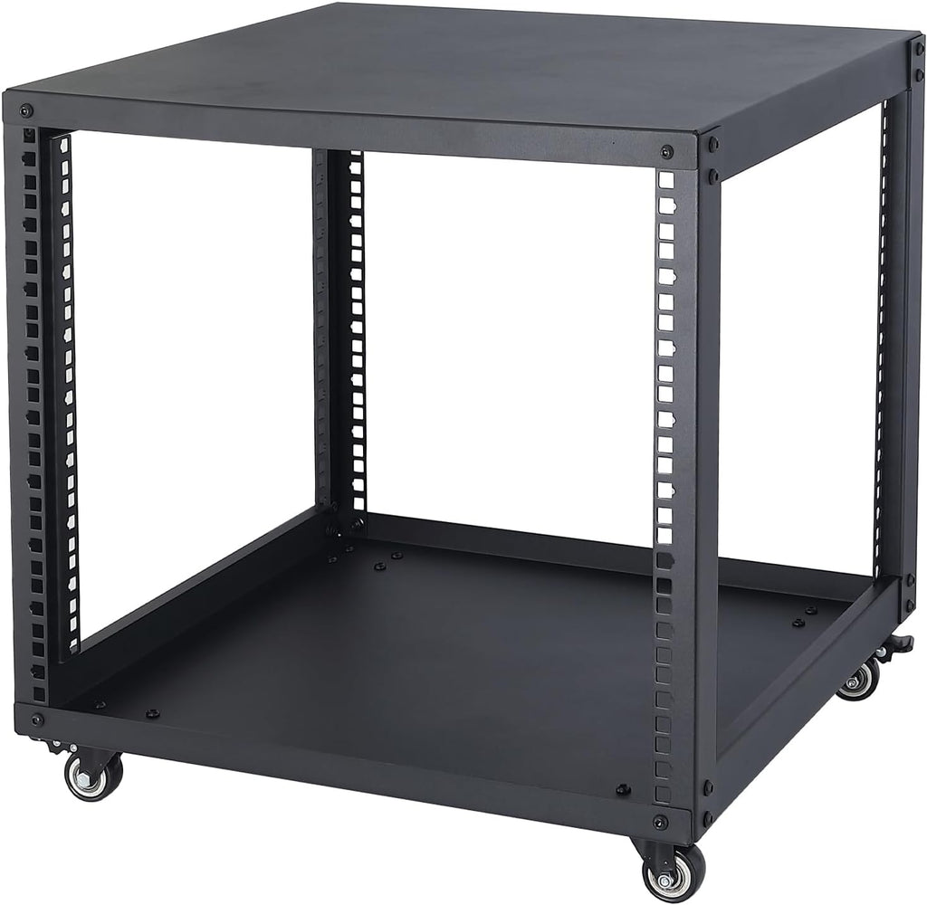 SC02 9U 19' Open Frame Network Server AV Gear Equipment Rack Mobile Storage Cabinet with Casters & a Shelf - for HsSome Audio & Video DJ Recording Studio Sound Equipment