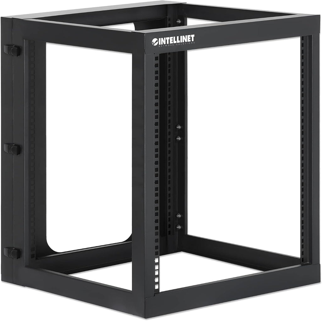 Intellinet 12U 19' 4 Post Open Frame Wall Mount Rack - 180 Degree Gate Swing, Pre-Assembled, Antistatic Powder Coated Steel – for IT Network Equipment & AV Devices – 3 Yr Mfg Warranty – 716055