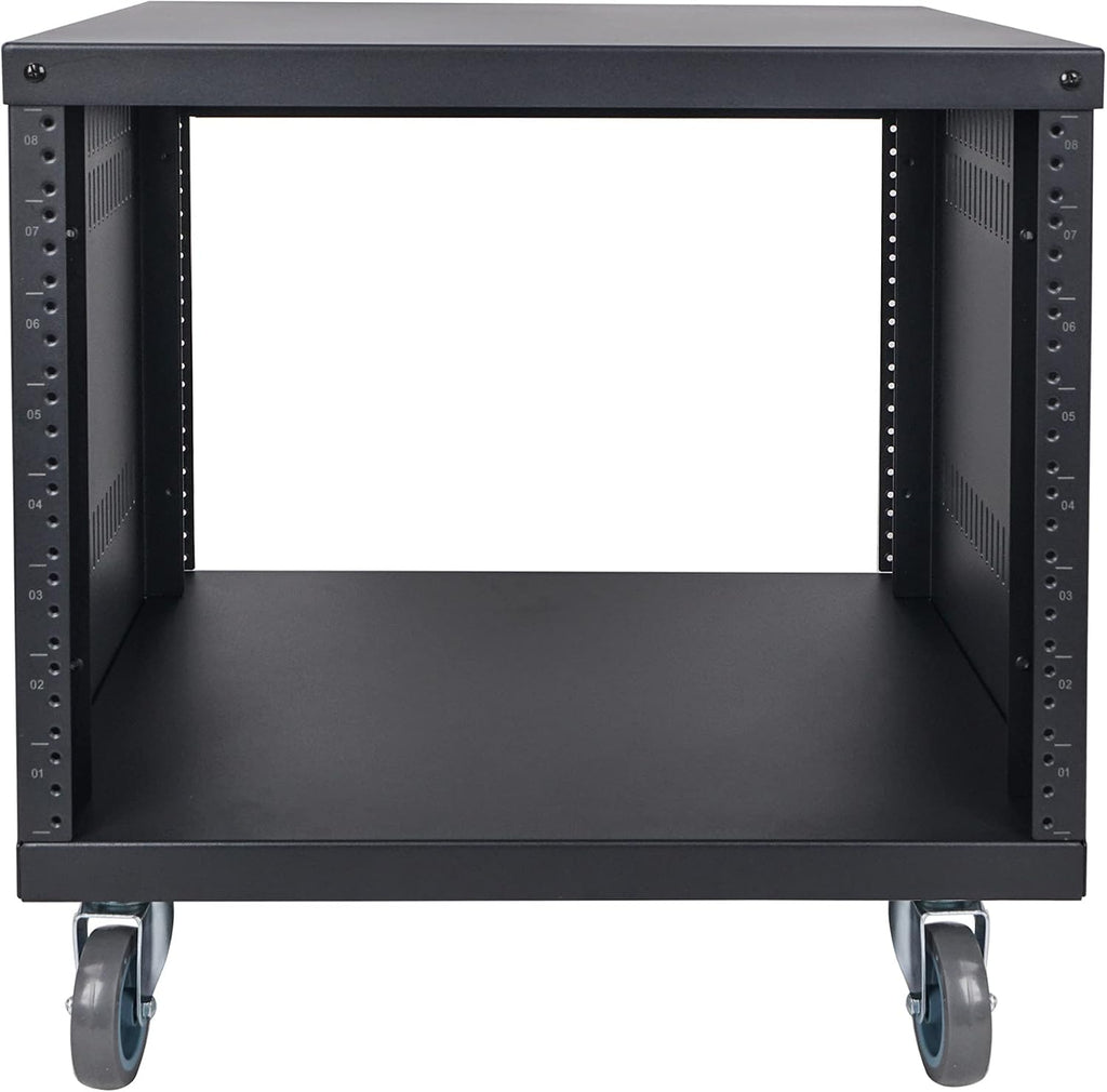 Sound Town 8U Universal Steel Rack, w/Mesh Doors, Locking Casters, Vented Side Panels for Audio Video, Server and Network Equipment (STRK-M8UWD)