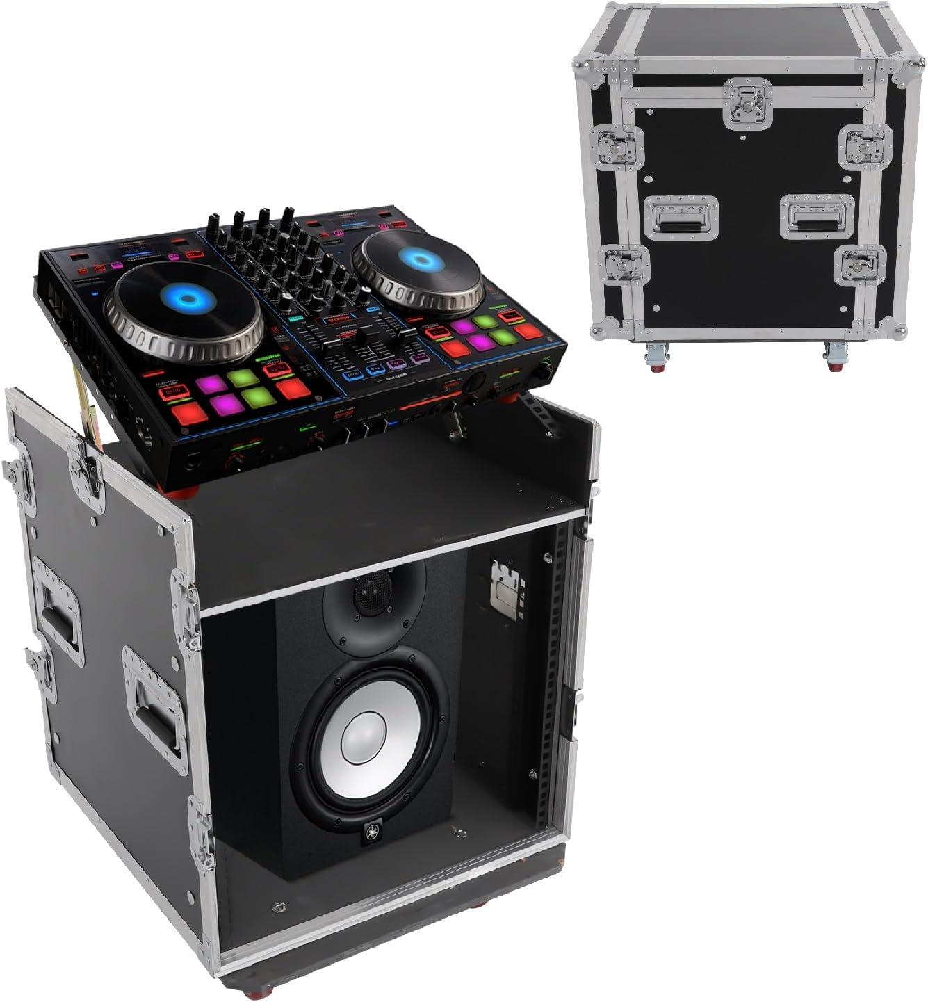 14U PA DJ Rack Case with Wheels, Heavy-Duty Slant Top DJ Mixer Rack, Professional Audio Equipment Rack for Studio, Live Sound (14U)