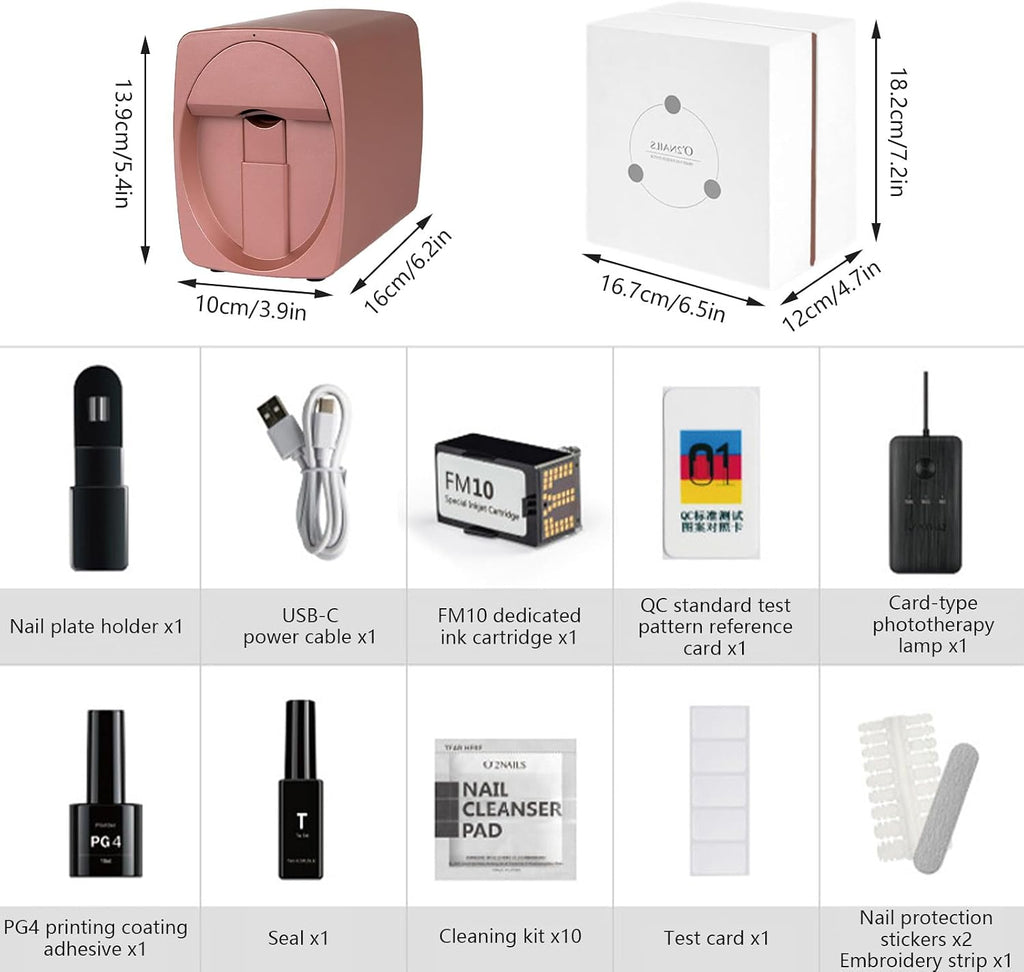 Nail Art Printer, Intelligent 3D Nail Painting Machine, Portable Digital Mobile Art Printer, Support WiFi/DIY, Professional Equipment for Beauty & Personal Care, Girls' Home Nails Rosegold