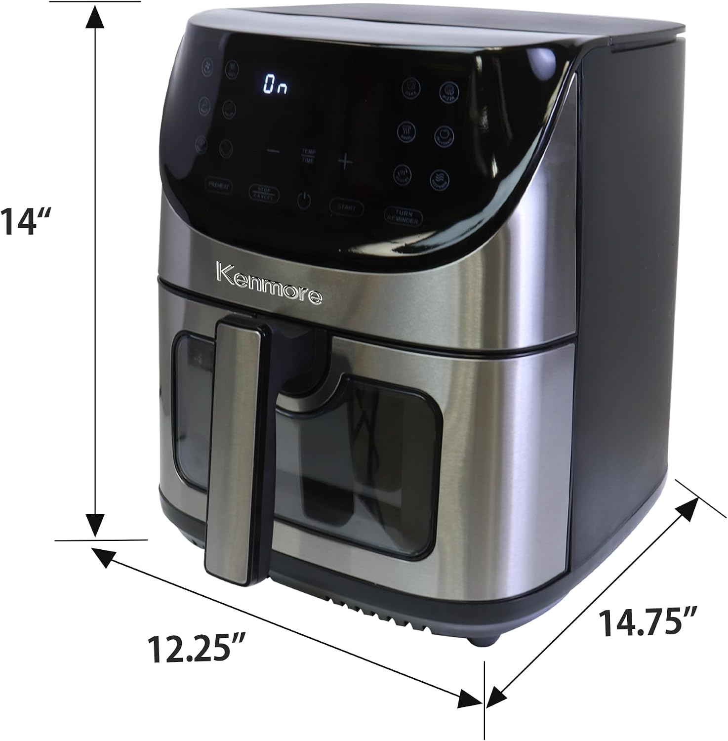 Kenmore Air Fryer - 8 quart aerogrill, non-stick frying basket, french fry, digital touch screen, 12 presets, freidora eléctrica, countertop cooking kitchen appliance, stainless steel, black