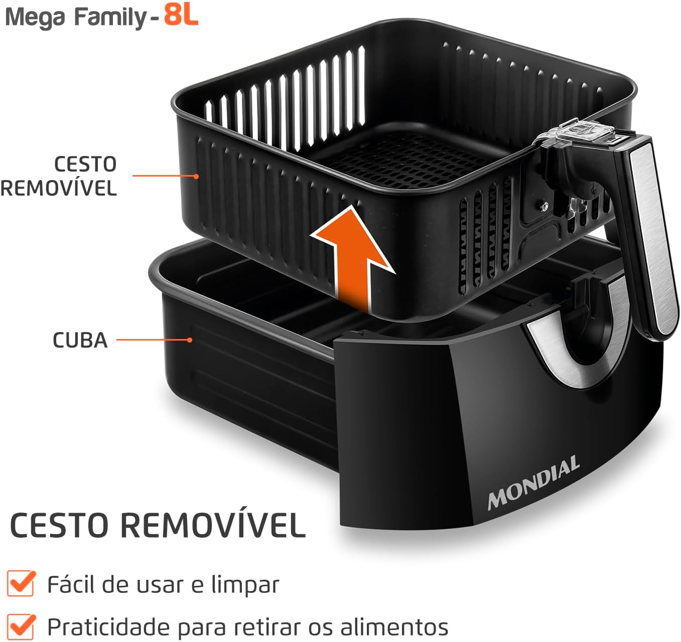 Fritadeira Sem Óleo Air Fryer 8L, Mondial, Preto/Inox, 1900W, 220V - AFN-80-BI