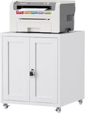Large Printer Stand with Storage and Lock, 3D Heavy-Duty Printer Cabinet, Printer Table for Home Office with Doors and Adjustable Shelves, for Office Copier and Fax Machine, White