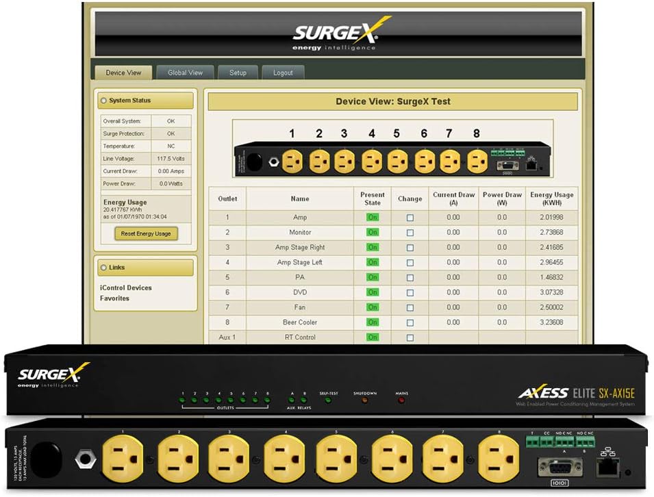 SurgeX SX-AX15E Axess Elite Surge Eliminator and Power Conditioner, IP Connected, Includes AE Software
