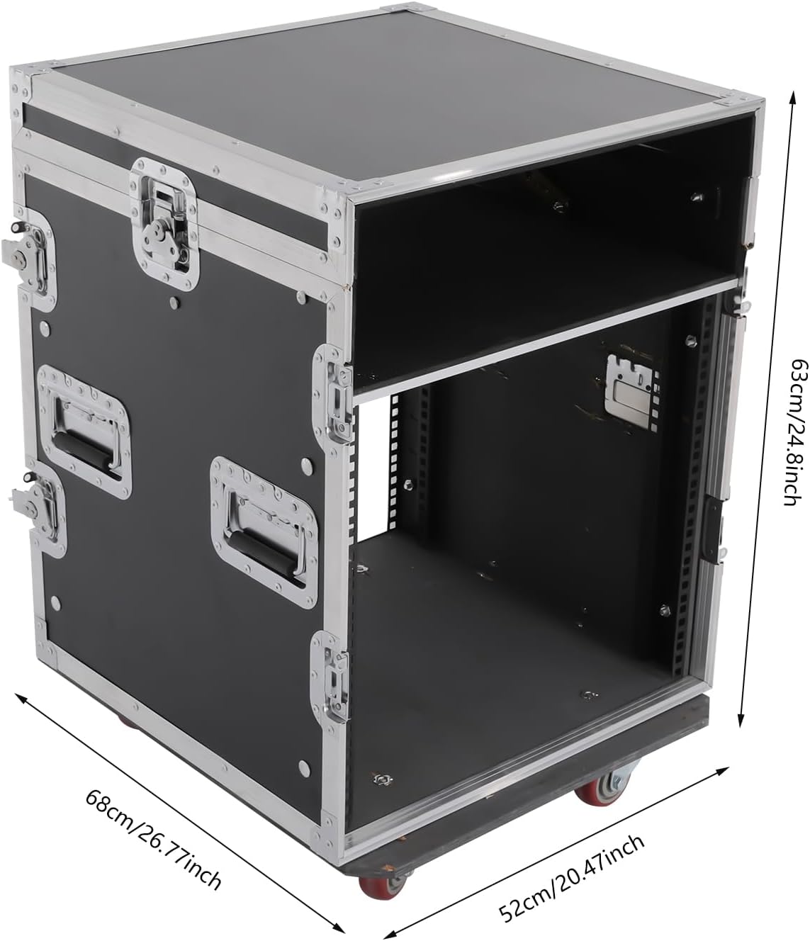 14U PA DJ Pro Audio Rack Road Case with 11U Slant Mixer Top and Casters, DJ Mixer Rack, Pro Tour Grade