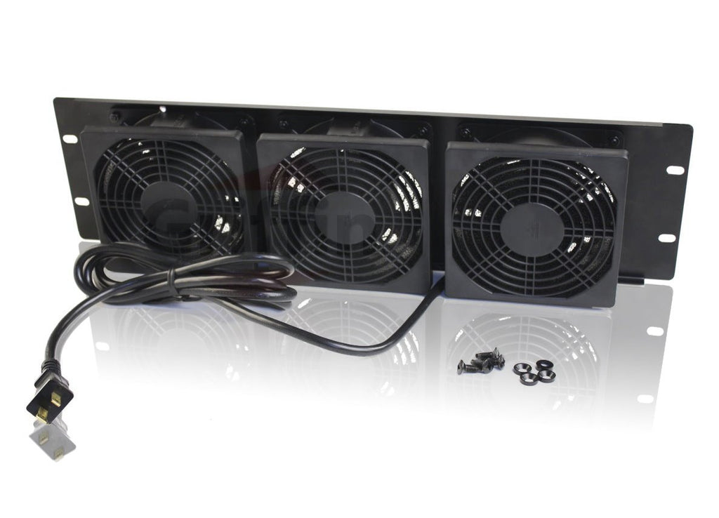 GRIFFIN Rackmount Exhaust Fan (UltraQuiet X Edition) 4-Pack– 3U Triple Cooling Fans, Keep Studio Audio Equipment Gear Cool – Rack Mount on Network IT System Server Rails – Temperature Control Panel
