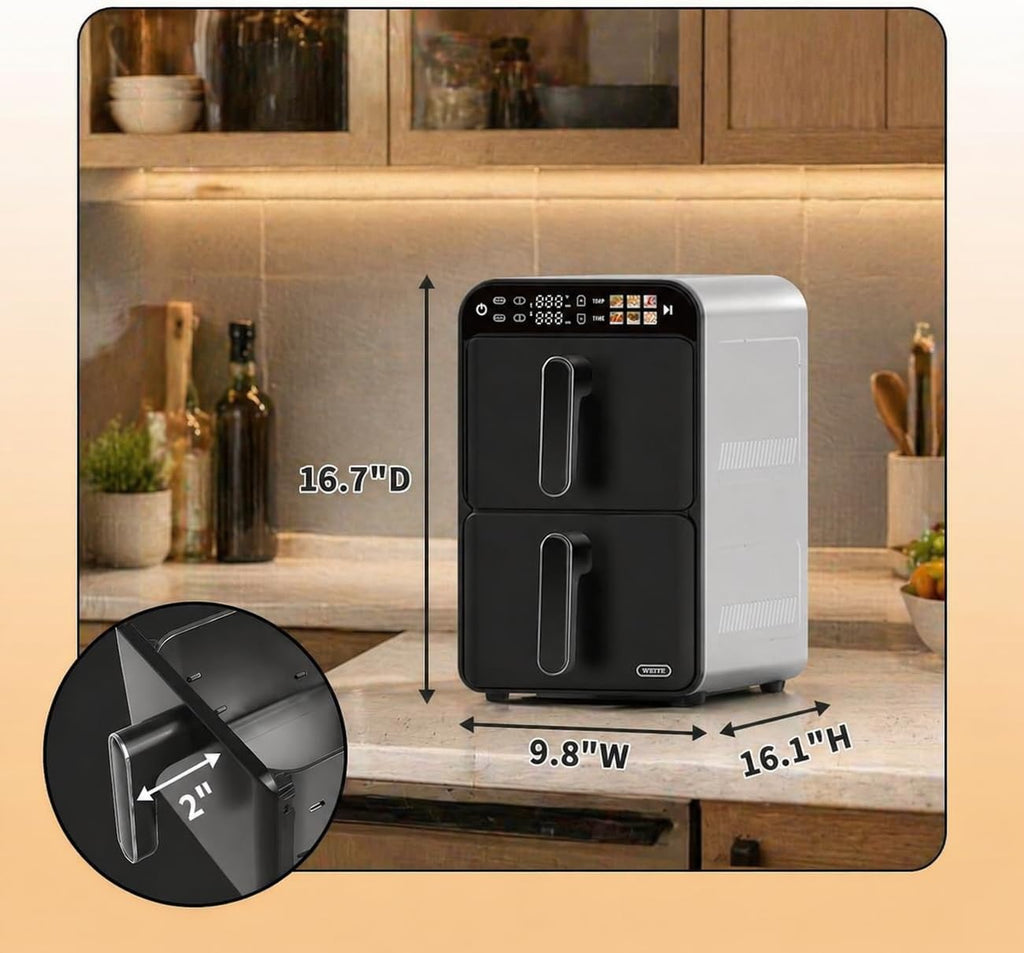 11.6QT Dual Basket Air Fryer Oven, Vertical 2-Basket Design, 6-in-1 Presets Function with Digital Touchscreen, Sync & Match, Easy to Clean, Dishwasher Safe, Family Meals