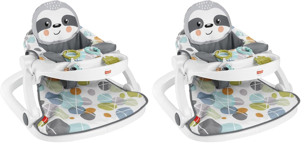 Fisher-Price Portable Baby Chair Sit-Me-Up Floor Seat with Snack Tray, Developmental Toys & Washable Seat Pad, Cute Sloth (Pack of 2)