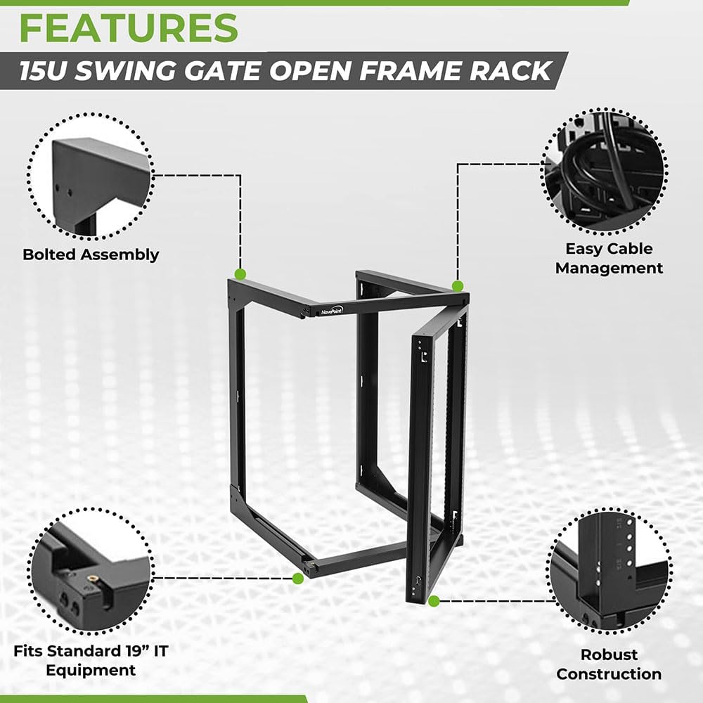 NavePoint 15U Server Rack with Swing Gate - Wall Mount Rack for 19 Inch IT & AV Equipment - 24' Deep, Black