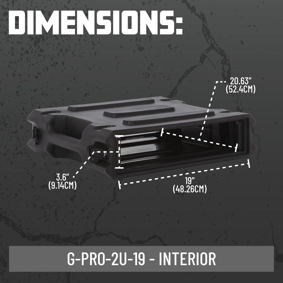 Gator Cases Pro Series 2U Rack Case with Standard 19' Depth, Roto Molded Made in USA (G-PRO-2U-19)