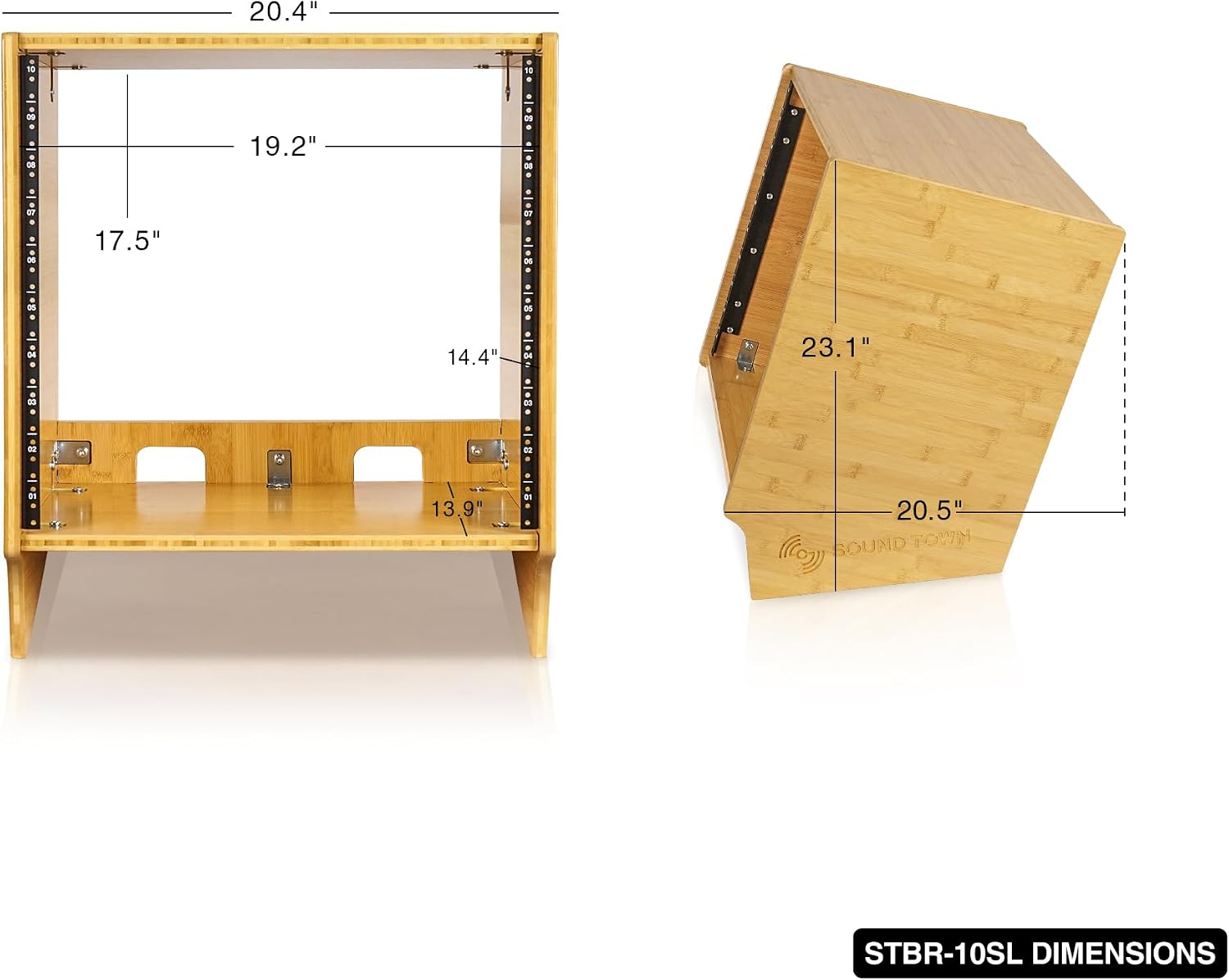 Sound Town DIY 10U Angled Desktop Turret Studio Rack, Solid Carbonized Bamboo, Assembly Required (STBR-10SL)