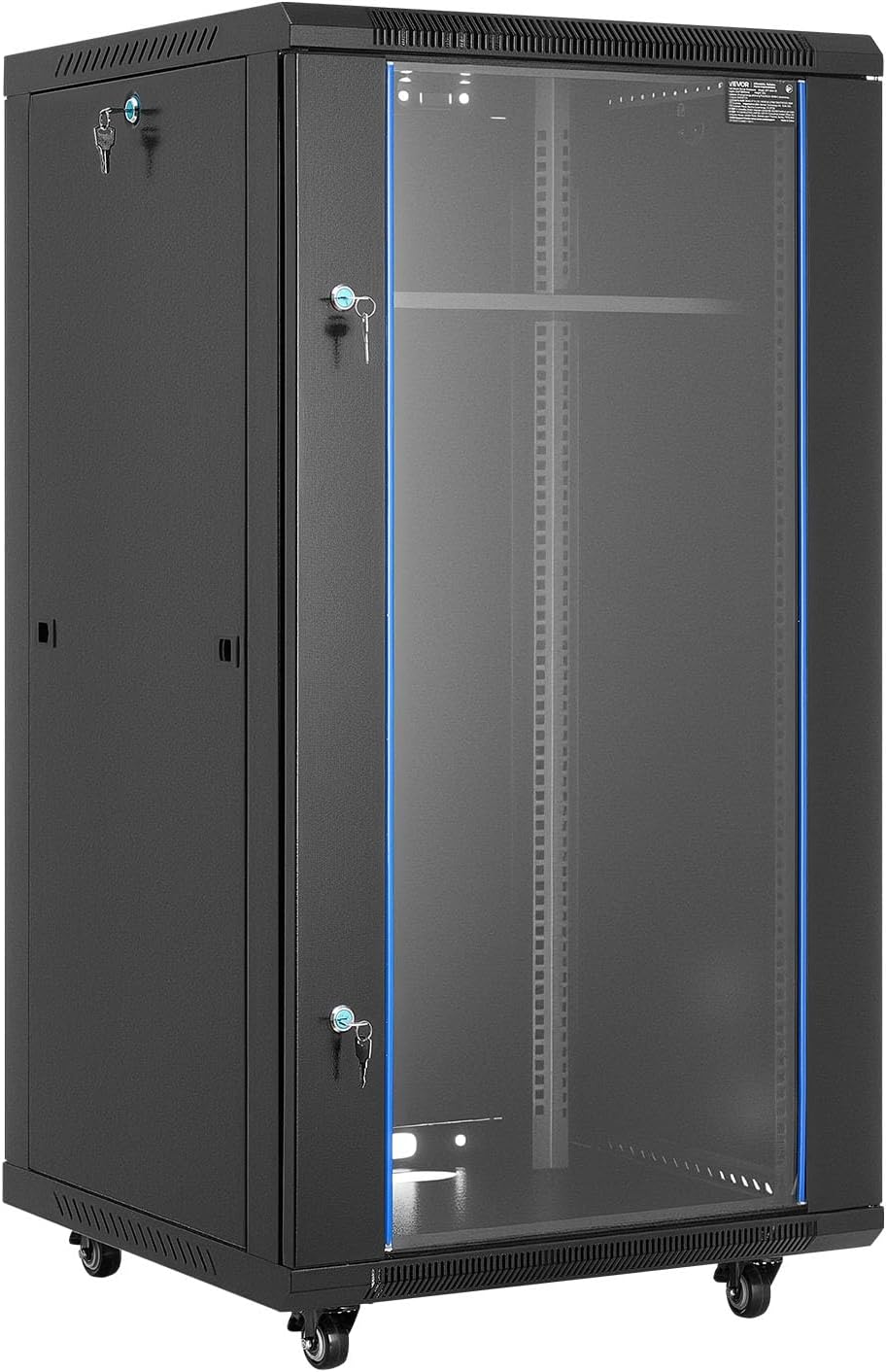 VEVOR 22U Server Rack Cabinet, Network Cabinet Wall Mount, 23.6 in Depth, Network Rack Enclosure with Locking Tempered Glass Door, 4 Casters, Side Panels, for 19'' IT Equipment, A/V Devices