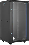 VEVOR 22U Server Rack Cabinet, Network Cabinet Wall Mount, 23.6 in Depth, Network Rack Enclosure with Locking Tempered Glass Door, 4 Casters, Side Panels, for 19'' IT Equipment, A/V Devices