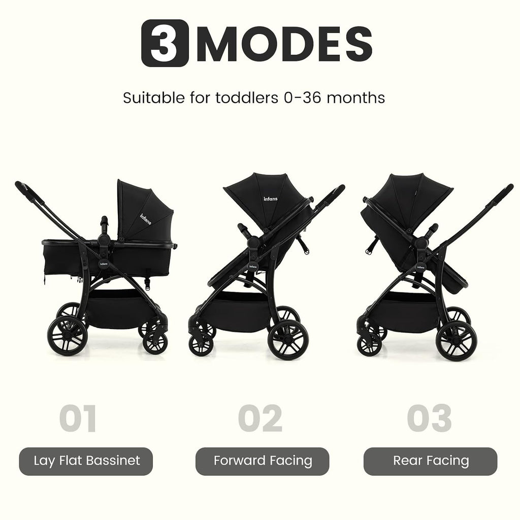 INFANS 2 in 1 Baby Stroller, Convertible Stroller with Bassinet Reversible Seat Adjustable Backrest Canopy One Hand Fold, Compact Toddler Pushchair for Kids Infants Newborns 0-36 Months
