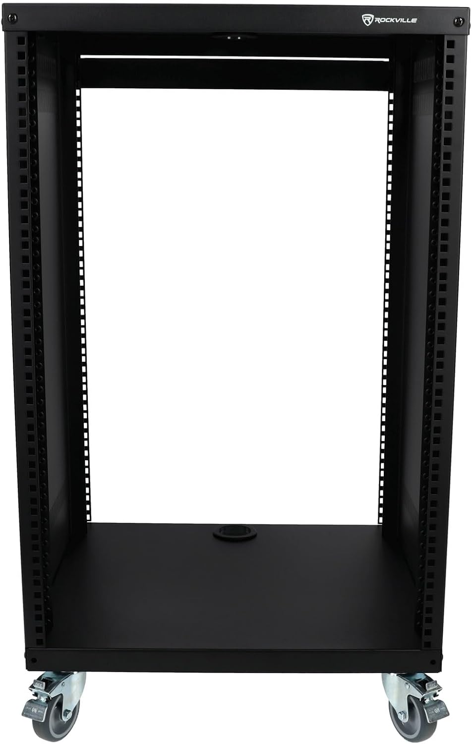 Rockville RR16U 16U Live Sound/Recording Studio Rack Case with Wheels, Reversible Rack Rails, Front & Rear Mounting, Cable Management Ports, 440lb Capacity