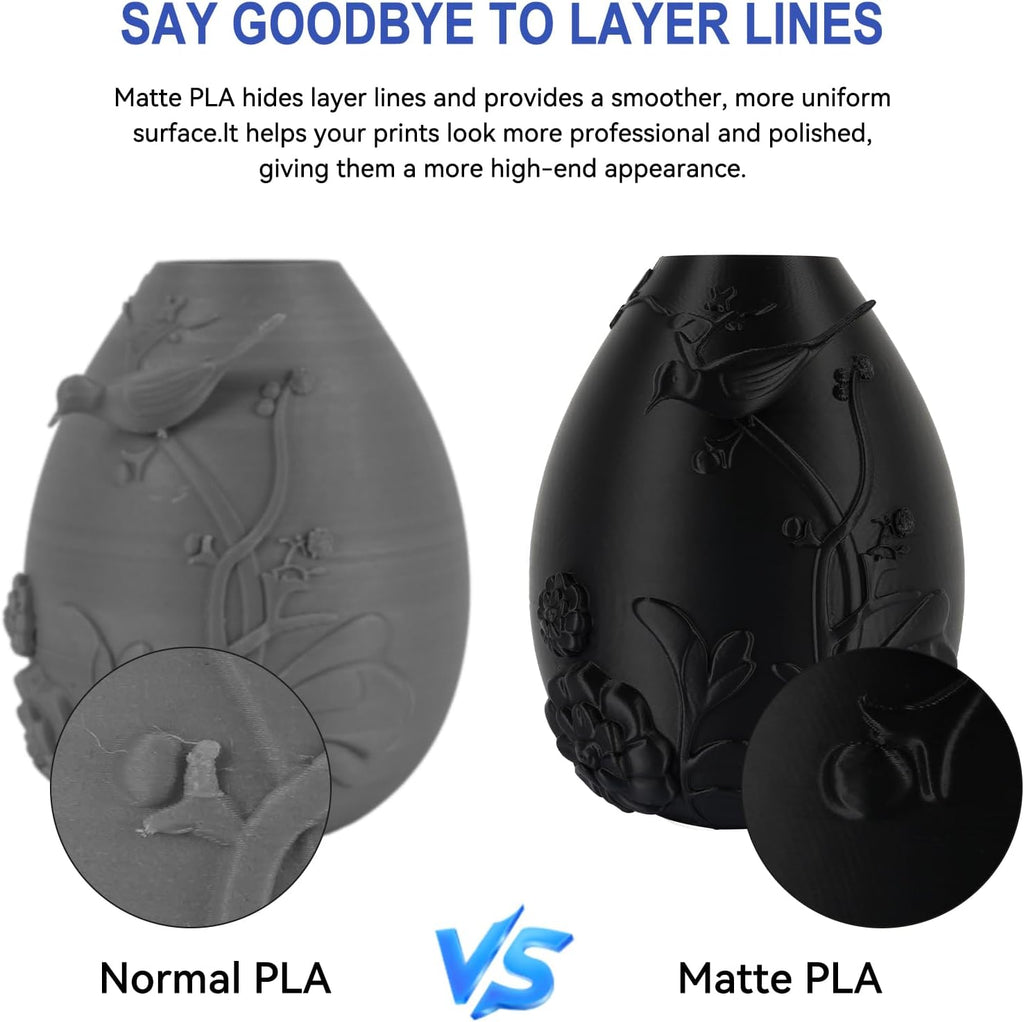 Kingroon Matte PLA Filament 1.75mm 3D Printer Filament Matte Filament 10kg Dimensional Accuracy +/- 0.02 mm (10 Rolls Black)
